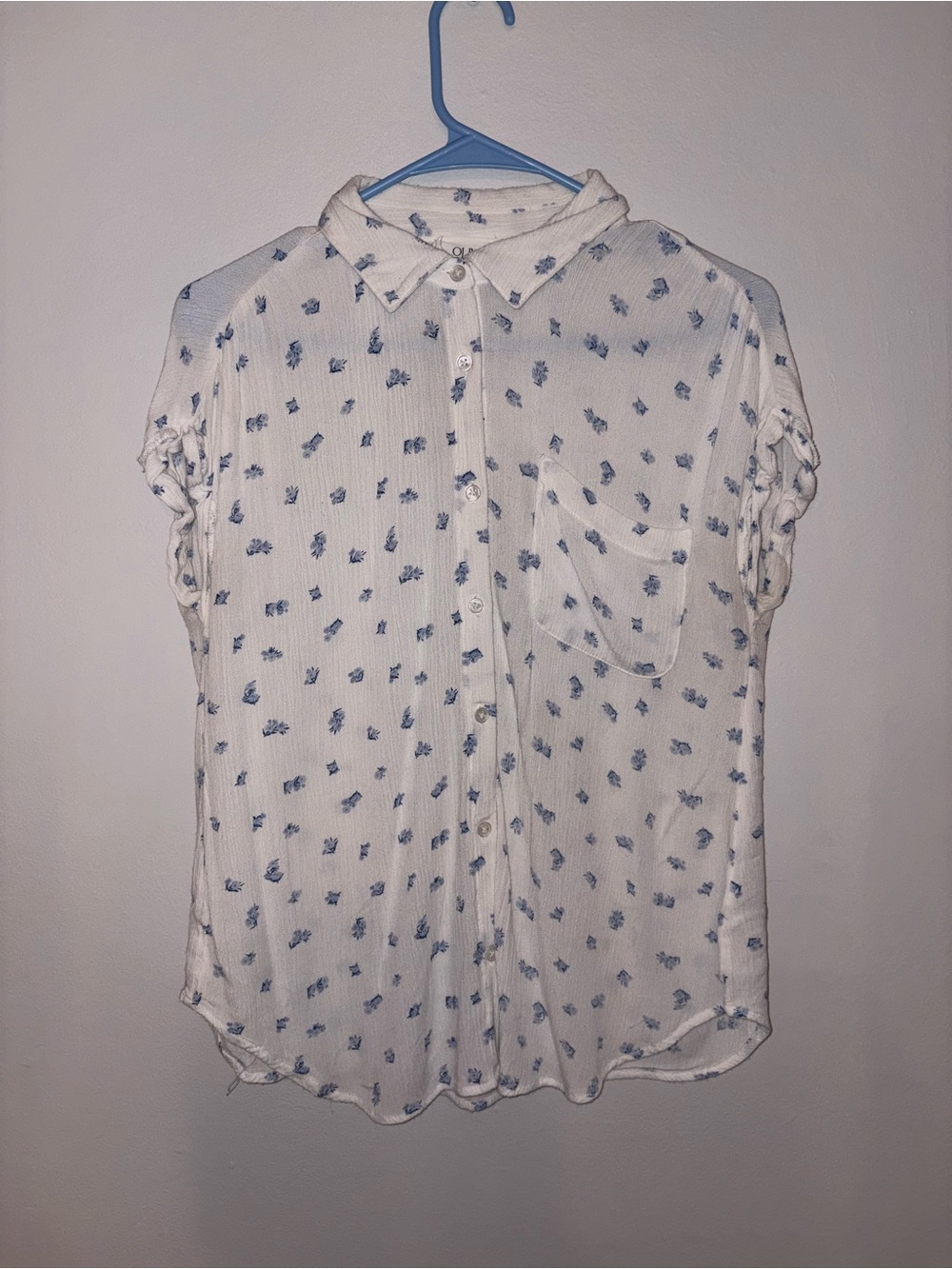 Olive & Oak White Blouse with Blue Floral Motif
